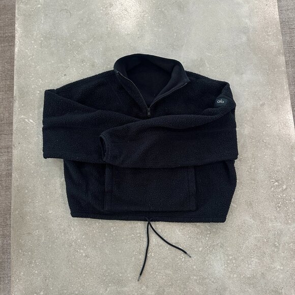 Alo Half-Zip Sherpa Jacket Black Shearling Teddy cabin Sweater $160 Size M - Picture 5 of 5